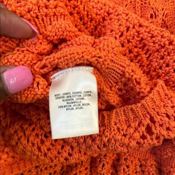 BY ANTHROPOLOGIE FLOUNCE-HEM POINTELLE SWEATER crew neck size L - tangerine - Picture 10 of 11